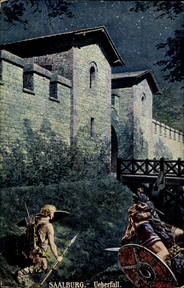 Künstler Ak Bad Homburg vor der Höhe, Römerkastell Saalburg, Überfall