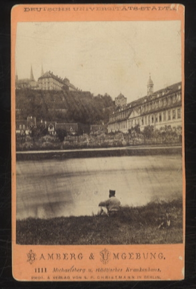 CdV Photo Bamberg in Bavaria, view over the Regnitz to Michaelsberg and the Municipal Hospital