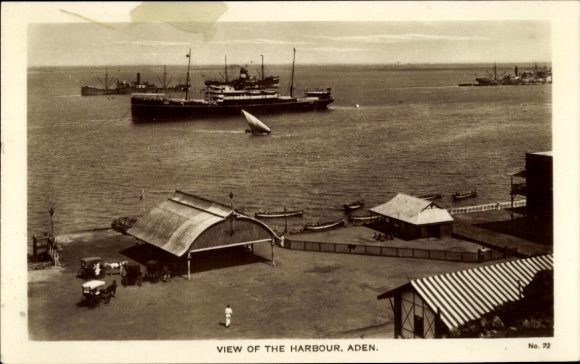 Postcard Aden Yemen, Harbour, port, steamer