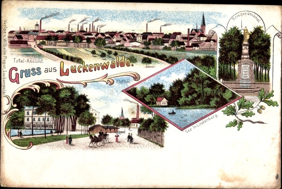 litho Luckenwalde Teltow Fläming, meer in Lindenberg, oorlogsmonument, Elstal