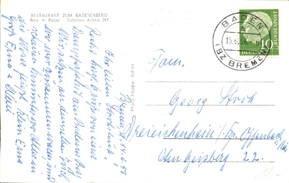 Postcard Achim an der Weser, Badener Berg, Weser, ships