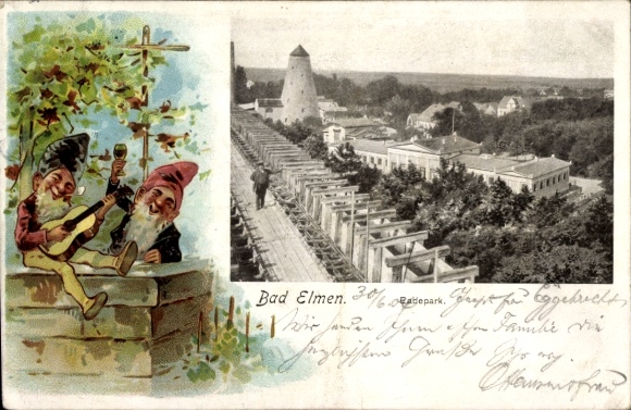 Postcard Bad Elmen Salzelmen Schönebeck on the Elbe, bathing park, dwarves