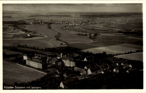Ak Siessen Sießen Bad Saulgau in Oberschwaben, Fliegeraufnahme vom Kloster