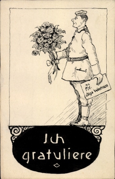 Artist Postcard I congratulate, To Miss Olga Westram