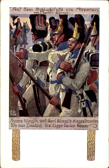 Artists Postcard Wilke, Karl Alexander, On the Battlefield of Aspern, Theodor Körner