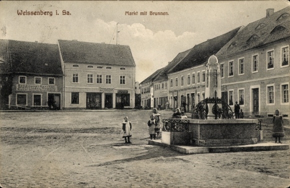 Ak Weißenberg in Sachsen, Markt mit Brunnen