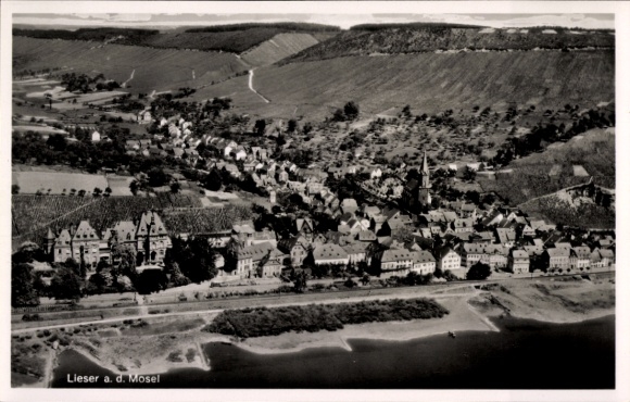 Postcard Lieser on the Moselle, aerial photograph