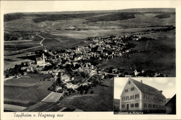 Postcard Tapfheim an der Donau Schwaben, aerial photograph, Gasth. zur Krone