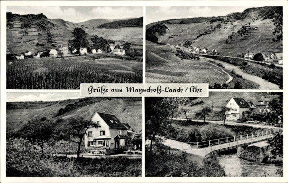 Ak Mayschoß an der Ahr, Hotel Pension Jakob Koch, Teilansichten vom Ort, Brücke