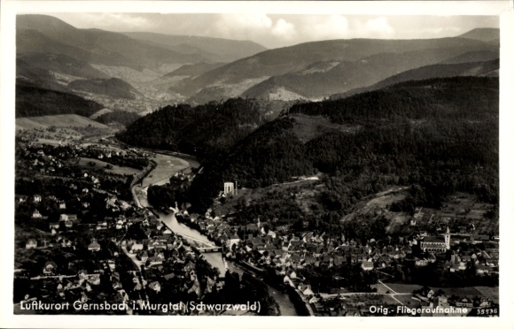 Ak Gernsbach im Schwarzwald, Schloss Eberstein, Luftkurort Gernsbach, Fliegeraufnahme, Schwarzwal