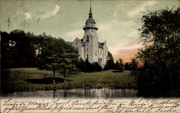 Postcard Blumenthal Prötzel in der Mark, castle, nature, pond, sunset
