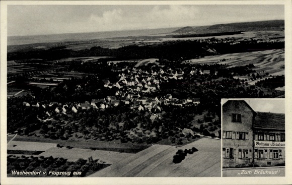 Ak Wachendorf Starzach in Württemberg, luchtfoto, gasth. bijv. Brauhaus