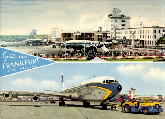 Postcard Frankfurt am Main, Rhein Main Airport, Lufthansa passenger aircraft