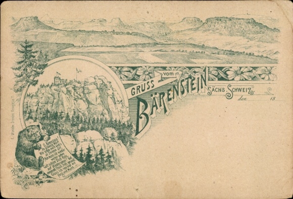 Ak Bärenstein im Erzgebirge, Gesamtansicht, Felsen