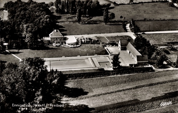 Postcard Ennigerloh in Westphalia, aerial photo, outdoor pool
