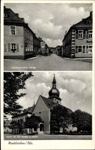 Postcard Marktleuthen Upper Franconia, Kirchenlamitzer Straße, church, market