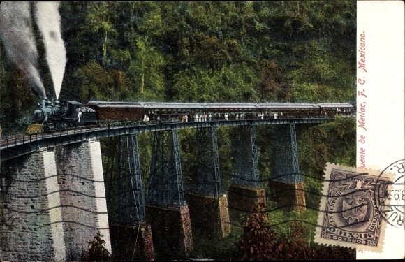 Ak Mexiko, Puente de Metlac, F. C. Mexicano, Eisenbahnbrücke, Dampflok