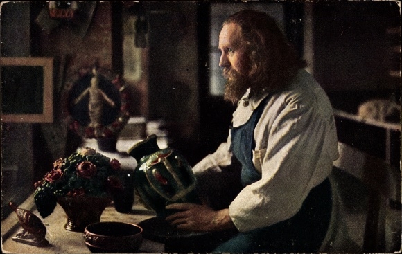 PC Oberammergau, Anton Lang in his pottery workshop, porcelain, crafts