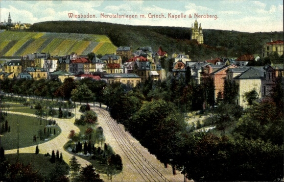 Postcard Wiesbaden in Hessen, Nerotal, Neroberg, Greek Chapel