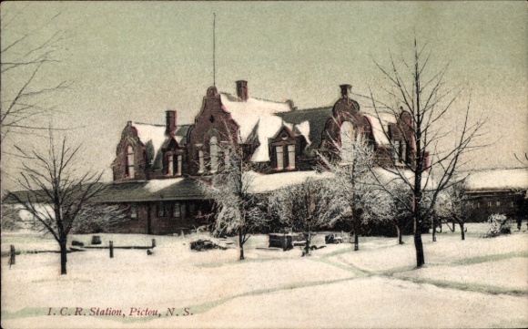 Ak Pictou Nova Scotia Canada, treinstation, winters aanblik