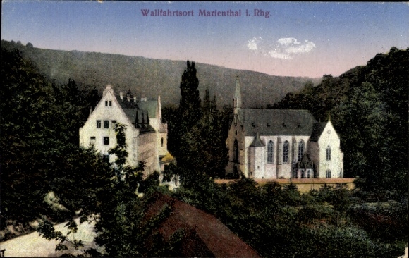 Ak Marienthal Ostritz in Sachsen, Wallfahrtsort mit Kirche, Hügel, Bäume,  Gebäude