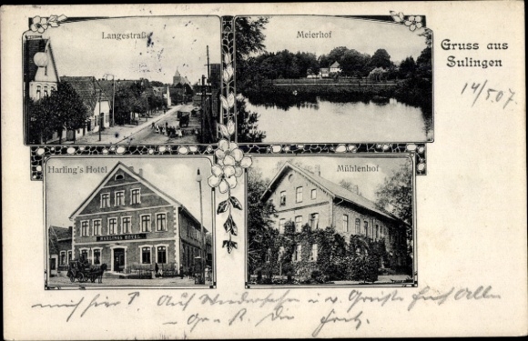 Postcard Sulingen in Lower Saxony, Langestraße, Meierhof, Harlings Hotel, Mühlenhof