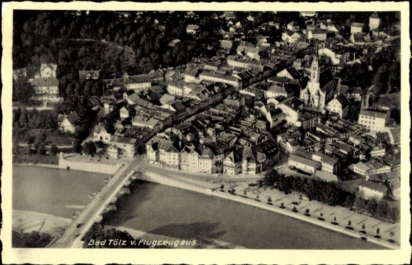 Postcard Bad Tölz in Upper Bavaria, aerial photograph