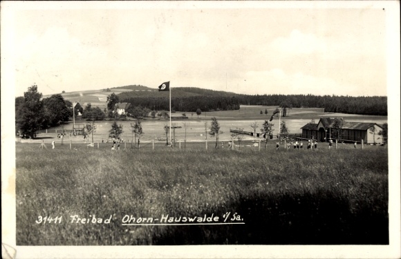 Ak Ohorn Hauswalde in Saksen, buitenzwembad