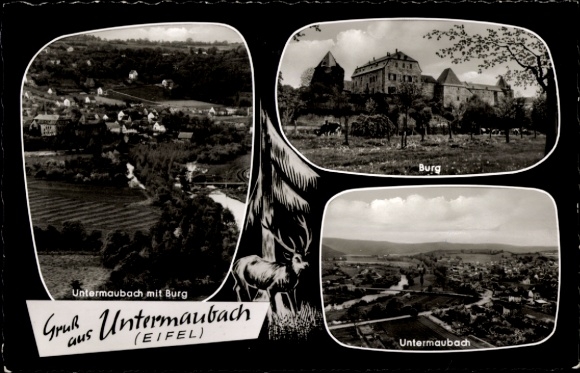 Ak Untermaubach Kreuzau in de Eifel, algemeen beeld, kasteel