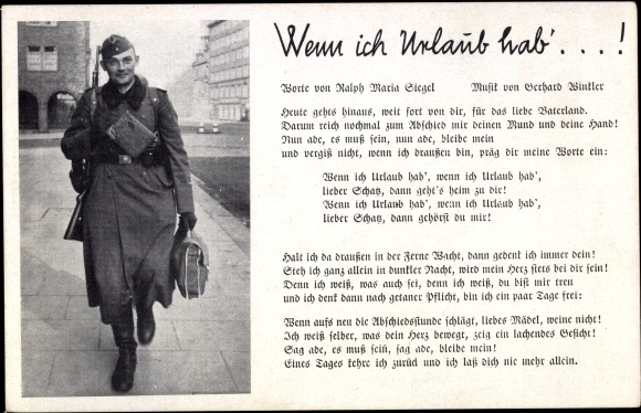 Song Postcard When I'm on vacation, Ralph Maria Siegel, Wehrmacht soldier