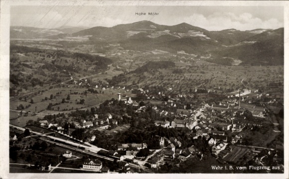 Postcard Wehr in Baden, aerial photograph