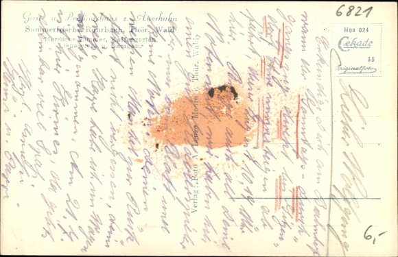 Postcard Rohrbach in Thuringia, Inn zum Auerhahn