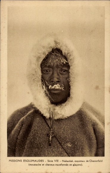 KP Chesterfield Inlet Nunavut, Nakaolak, Missions Esquimaudes, Eskimos z krzyżowym łańcuchem, mrożona broda