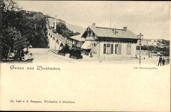 Ak Wiesbaden in Hessen, Nerobergbahn, Gebäude, Gruss aus Wiesbaden