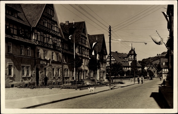 Photo Postcard Wasungen in the Thuringian Forest, road section, residential buildings