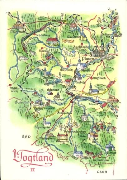 Maps Postcard Plauen in Vogtland, Meßbach, surroundings
