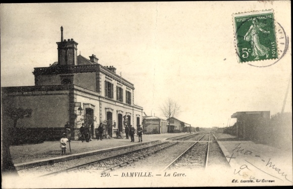 Postcard Damville Eure, railway station