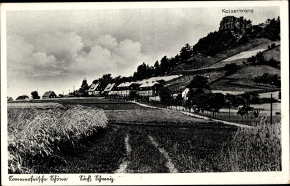 Ansichtkaart Schöna Saksisch Zwitserland, Kaiserkrone, panorama van de plaats