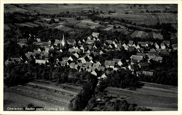 Postcard Oberacker Kraichtal in Baden, aerial view of Baden, rural surroundings, houses, nature