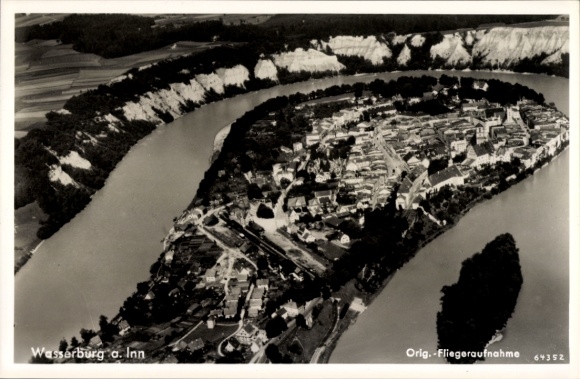 Ak Wasserburg am Inn Oberbayern, Fliegeraufnahme