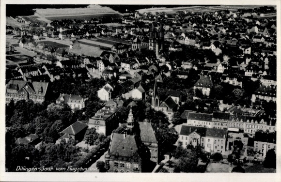 Postcard Dillingen in Saarland, aerial photograph