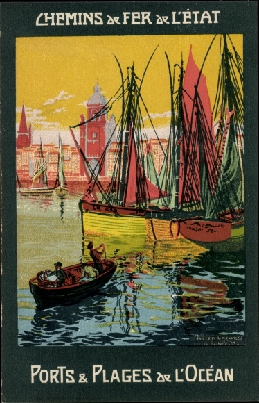 Artist PC Chemins de Fer de l&#39;Etat, Ports, Plages de l&#39;Ocean, Hafenpartie, Sailing Ships, Rowing Boat