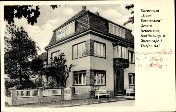 Postcard Bad Driburg, Pension Haus Dornröschen, Alleestrasse 3, W Heinemann