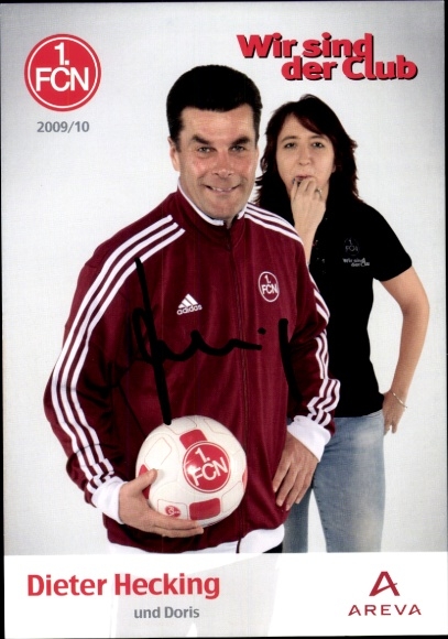 Autograph card coach Dieter Hecking and Doris, 1. FC Nuremberg, autograph