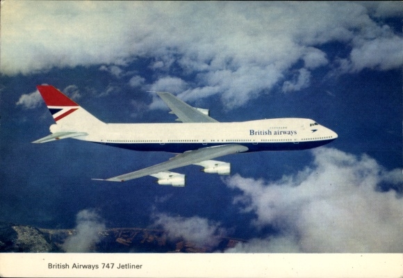 Postcard British passenger aircraft 747 Jetliner, British Airways