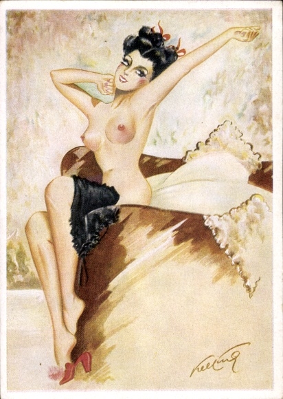 Artist Postcard Kelling, Nora, Naked woman stretching after waking up