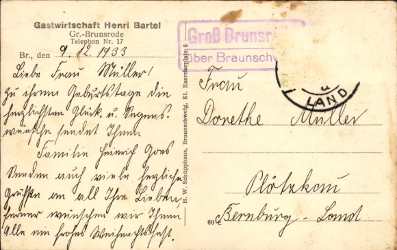 Postcard Gross Brunsrode Apprenticeship in Lower Saxony, Restaurant Henri Bartel, Memorial Stone, Castle