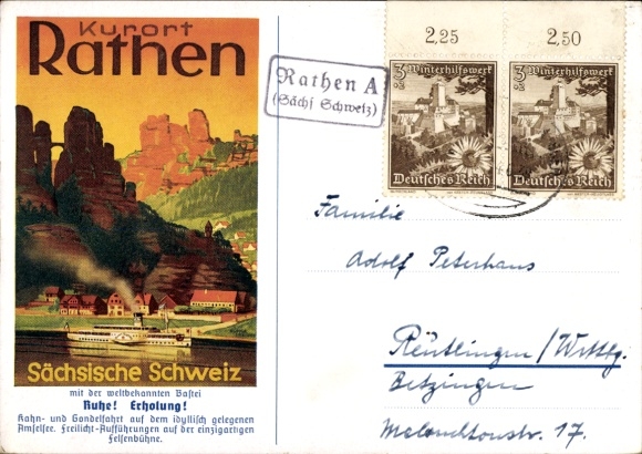 Artist Postcard Rathen on the Elbe Saxon Switzerland, partial view, steamship