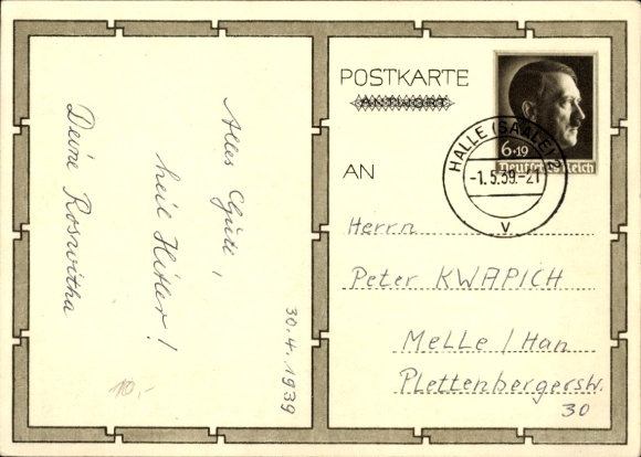 Postal stationery Postcard Führer and Reich Chancellor Adolf Hitler, well-wishers, BDM