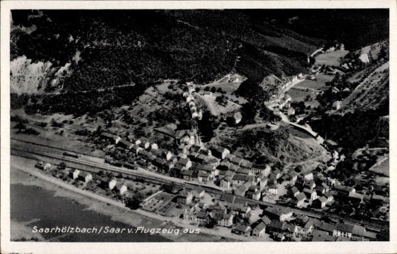 Postcard Saarhölzbach Mettlach in Saarland, aerial photograph